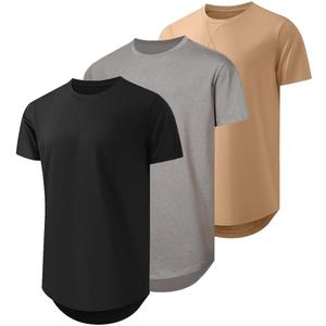 JMIERR Men's 3 Pack Cotton Hipster Hip Hop Longline Crewneck T-Shirt, Short Sleeve Gym Workout Athletic T Shirts for Men Pack,L, Black/Dark Grey/Khaki