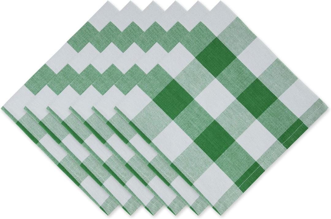DII Buffalo Check Collection, Classic Farmhouse Cloth Napkin Set, 20x20, Green & White, 6 Piece
