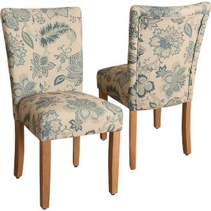 COLAMY Tufted Dining Chairs Set of 2, Accent Parsons Diner Chair Upholstered Fabric Stylish Kitchen Chairs with Solid Wood Legs and Padded Seat, Leaf Pattern
