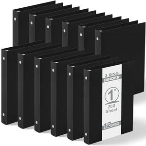 Henoyso 12 Pcs Plastic 1 Inch Mini 3 Ring Binders Fits 5.5" x 8.5" Paper, Holds(Capacity 200 Sheets), Flexible Three Round Rings Small Black A5 Binders Bulk for School, Office Use, Photo Album, Missing pcs
