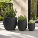 Set of 3 Round Polystone Indoor/Outdoor Planters, Black