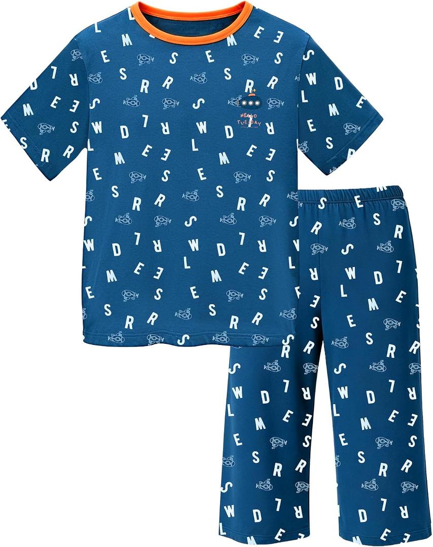 LUCKYLI Toddler Boy's Clothing Sets Kids 2 Piece Summer Outfits Short Sleeve T-Shirt and Short Boys Clothes 3-8 Years (Blue)