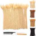 DAIXI 8 Inch 30 Strands 100% Real Human Hair Dreadlock Extensions for Man/Women Full Head Handmade 0.8cm Thickness Can Be Dyed Crochet Braids Dreadlocks Bulk with Needle and Comb (8 Inch, #613 Blonde)
