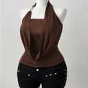Women's Plus Size Draped Halter Tops Backless Sleeveless Fitted Elegant Top Night Out Clothes (Brown, XL)