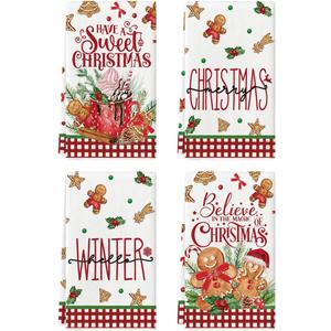 Artoid Mode Gingerbread Have A Sweet Christmas Kitchen Towels Dish Towels, 18x26 Inch Daily Holly Winter Decoration Hand Towels Set of 4