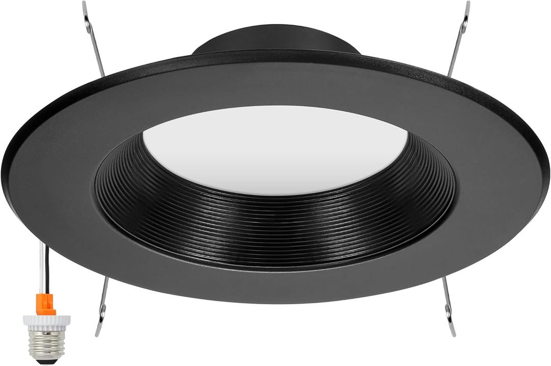 Maxxima 5 in. & 6 in. 5 CCT Retrofit Recessed LED Downlight - 1100 Lumens, E-26 Quick Connect, 5 CCT 2700K/3000K/3500K/4000K/5000K, Dimmable, Ceiling Light Fixture for Kitchen or Hallway, Black Trim
