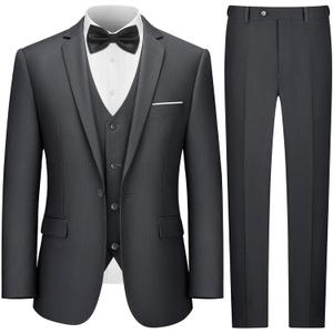 LUPURTY Men's One Button 3-Piece Suits Slim Fit Tuxedo Set with Blazer Jacket Vest & Pants for Wedding Prom Business,Dark Grey M