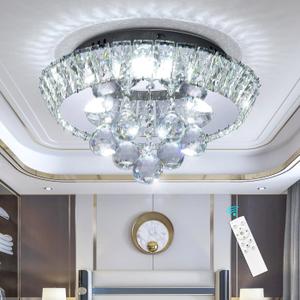 HAIXIANG Modern Glam Crystal Chandelier Bedroom Ceiling Lights Chandelier with Dimmable Bulbs Ceiling Lighting Fixture 12 Inches Silver Light