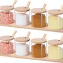 Zubebe 8 Pcs 10 oz Clear Glass Seasoning Jar with Wooden Lid and Spoon Adorable Sugar Condiment Jar Canisters Pot Set Bath Salt Sugar Storage Container Box for Home Cafe Kitchen
