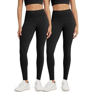 ODODOS Women's High Waist Workout Leggings 2-Pack Tummy Control Yoga Pants - 25" / 28" Inseam, ODLEX Fabric-Squat Proof, Medium