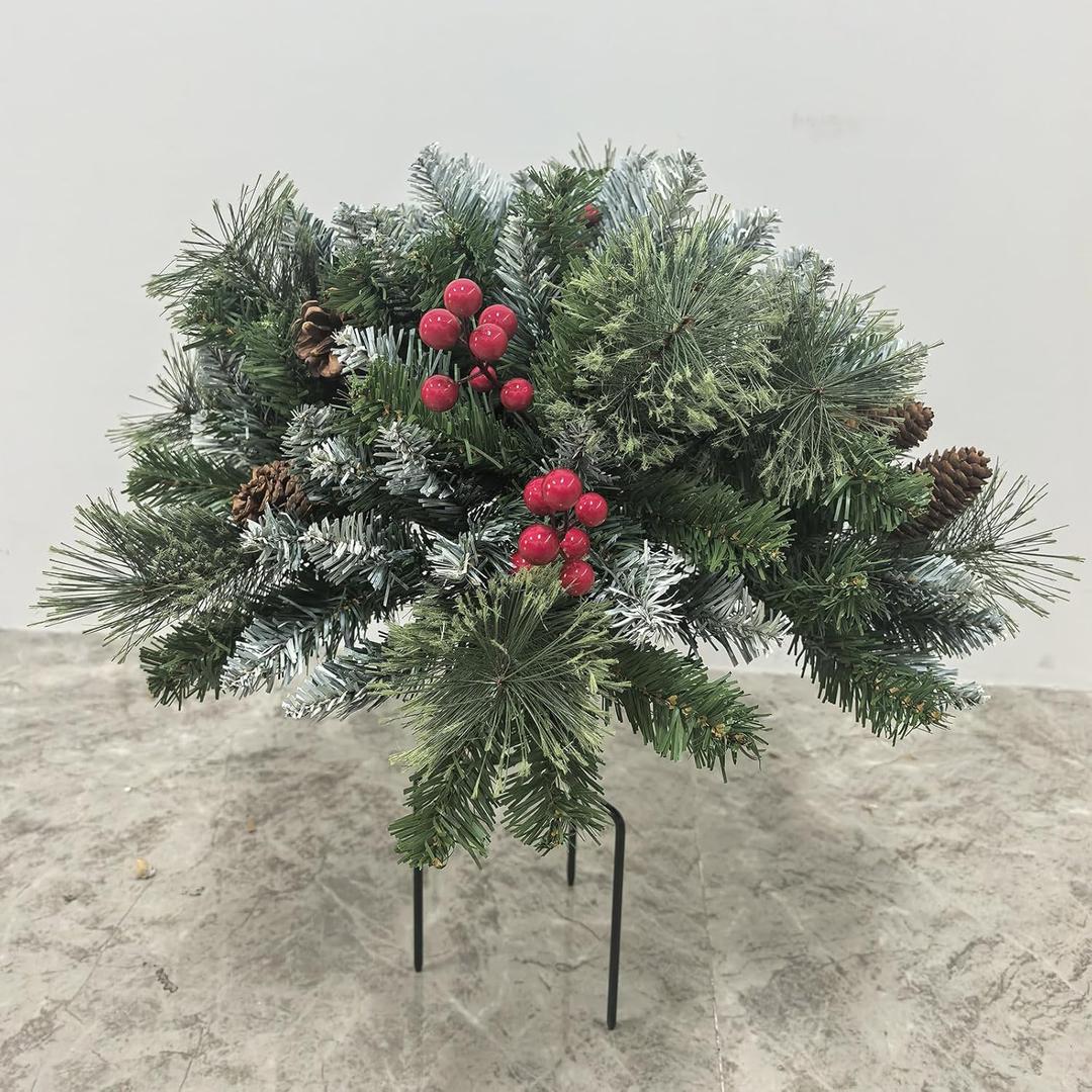 HMASYO 2 Pack Pre-Lit Artificial Christmas Tree Urn Filler, Lighted Christmas Flocked Pine Trees Planter Filler with 50 LED Lights, Weatherproof Sparkle for Entryways, Patios Outdoor Christmas Decor