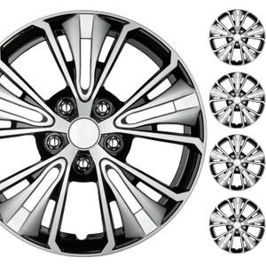 BDK 16 Inch Hubcaps Set of 3 OEM Replacement Snap-On Wheel Rim Covers - Universal Fit Car Wheel Cover for Cars, Trucks, SUV, Vans Durable ABS Black & Silver 5-Spoke Hub-Cap Car Accessories Exterior