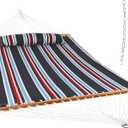 Sunnydaze Quilted Double Hammock for Outside with Spreader Bars and Pillow - 450 lb Capacity, 74x55 Inch Bed, UV Resistant, Quick Dry - Chains Included, Stand Sold Separately - Nautical Stripe