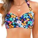 Yonique Women Halter Bikini Top Push Up Swimsuit Top Retro Swim Top Twist Front Bathing Suit Top Only (L)