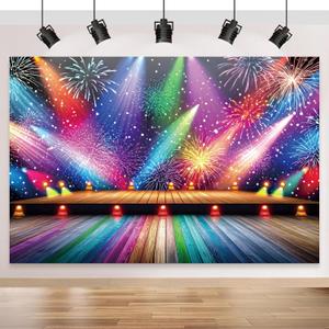 Rainbow Stage Disco Backdrop 7X5FT, 70s 80s 90s Colorful Neon Backdrop, Vintage Lights Photography Background, Rock Music Club Party Decorations Supplies Photo Props