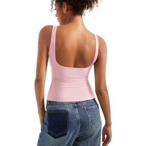 SUUKSESS Women Padded Open Back Boat Neck Tank Tops Double Lined Basic Shirts, Small