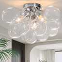 Ceiling Light Chandelier Modern Kitchen Lights Ceiling Flush Mount Glass Bubble Chandelier Lighting 3 Light Entryway Light Fixture 17.72in 13 Globe for Bedroom Foyer Living Room (Chrome)