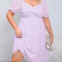 Plus Size Graduation Dress - Summer Swiss Dot Sweetheart Neckline Short Sundress Puff Sleeve Cute Flowy Chiffon Dresses (Purple) 16W