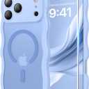 Magnetic for iPhone 17 Pro Case, 1X Screen Protector+1X Wrist Strap, Cute Wavy [Compatible with MagSafe][Full Camera Protection] Trendy Matte Women Girly Phone Case for iPhone 17 Pro 6.3", Light Blue