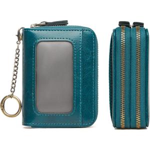 TFKGS Credit Card Holder for Women RFID Wallet Leather Womens Wallet with Zipper Blocking Keychain Card Accordion Wallets Gifts for Women Blue (1-Dark Blue)
