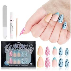 VAVAVAILS Press on Nails - Summer Frenzy, Short Almond Nails Press ons, Reusable Nails for Women Self Beauty, 12 Sizes - 24 Nail Kit with Glue & Jelly Gel, 2 Pack