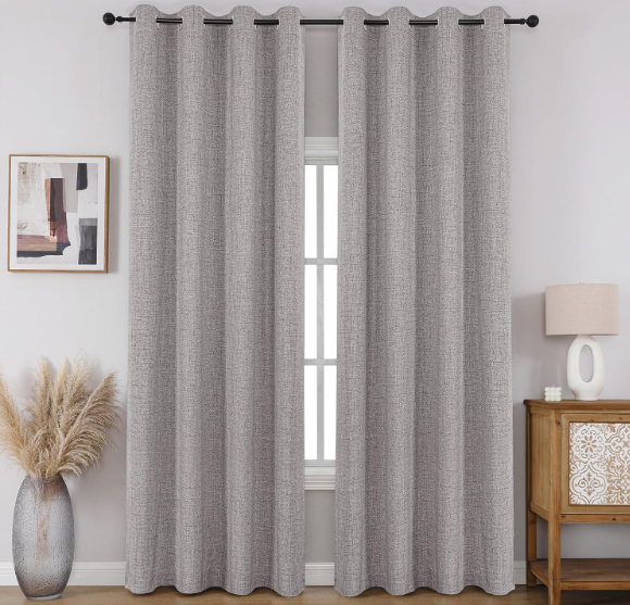 CUCRAF 100% Blackout Window Curtains 54 inches Long 2 Panels Set, Faux Linen Look Thermal Insulated Grommet Drapes, Room Darkening Curtain for Bedroom Living Room(W52 x L54 Inch, Light Grey)