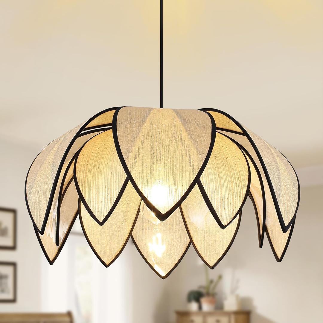 21.6" Boho Petal-Shaped Chandelier Light Fixture, Farmhouse Chandeliers for Dining Room Hand Woven Flower Pendant Light, Coastal Hanging Pendant Light for Kitchen Island Bedroom Living Room