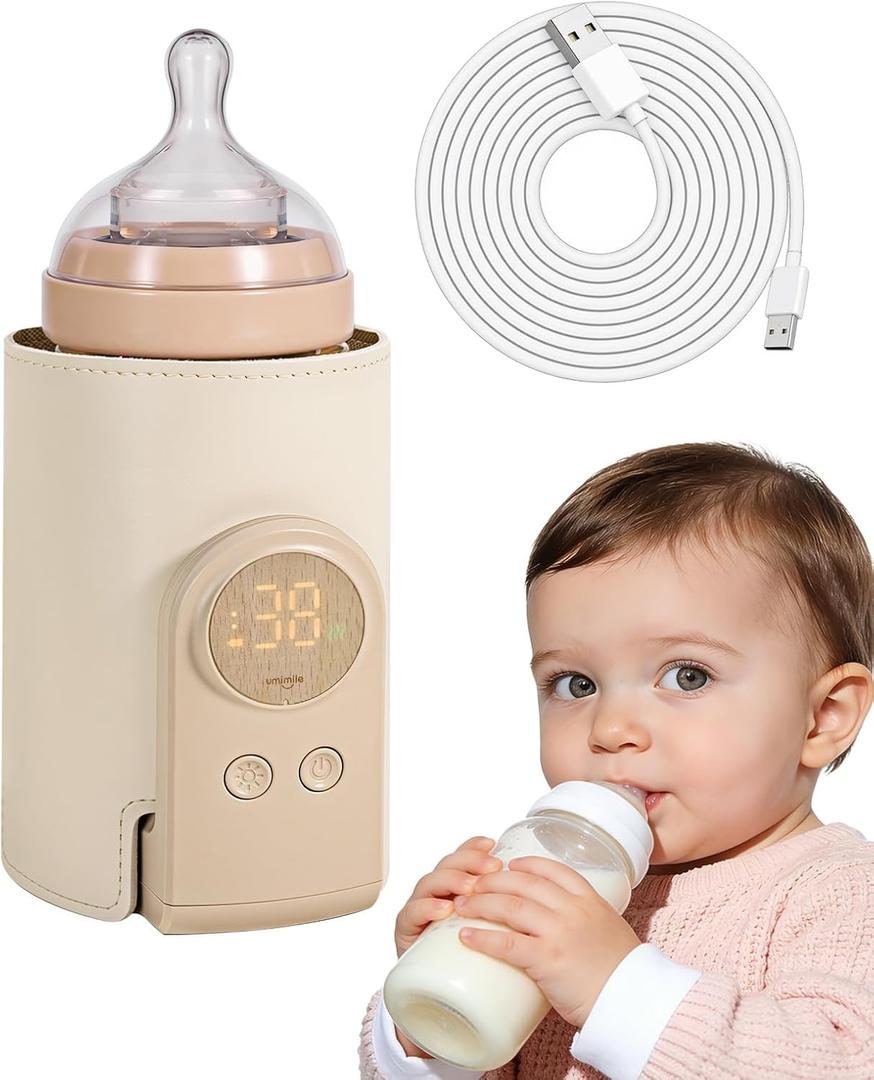 Umimile Portable Bottle Warmer for Travel Heats the Bottle DirectlyNo Pouring, Fast Heating Baby Bottle Warmer on The Go, 6 Temp Settings & Auto Keep-Warm,Fits 2.5-3.3in Bottles (Beige)