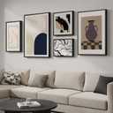 Large Framed Black and White Abstract Wall Art for Living Room, 5 Piece Set, 16x24 in/24x32 in/16x16 in/12x16 in/20x28 in