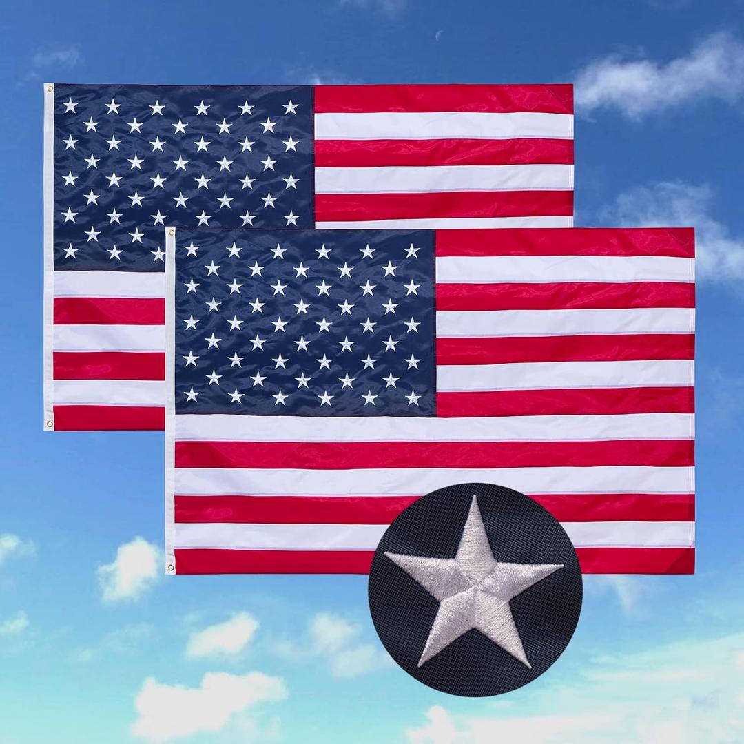 American flags for outside 3x5 (2 Pack),2 PCS 3x5 American flag outdoor Heavy Duty,Durable Nylon Reinforced USA Flag with Embroidered Stars, Sewn Stripes, Brass Grommets,All Weather United States Flag | USA Flag | UV Protection | Fade Resistant | Brass Grommets | Indoor Outdoor Decorations | All Weather Outdoor