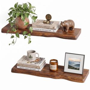 TURKIO Walnut Finish Floating Shelves,Hidden Brackets,2-Pack,24 Inches Each