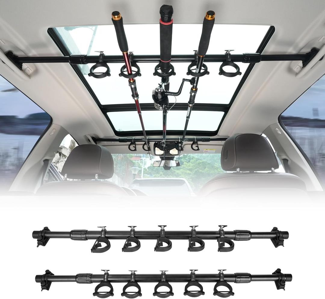 Hikeen Fishing Rod Holder for Car, Vehicle Fishing Pole Holder Roof Rack Inside,5 Rod Capacity, Heavy Duty Adjustable 29-48 Inch, Fishing Rod Carrier Pole Storage for SUV, Car