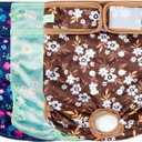 wegreeco Washable Female Dog Diapers Highly Absorbent Reusable Diapers for Dog in Heat Period, 3 Pack (Chrysanthemum, Large) (Large (15"-17" Waist))