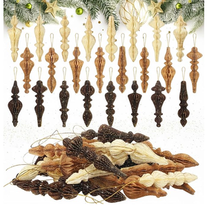 Motiskyy 24 Pcs Christmas Paper Honeycomb Ornament 3.9 Inch Neutral Finial Glitter Honeycomb Hanging Decor 3D Colorful Finial Decoration for Xmas Tree Decoration Holiday Party Decor(Boho Color)