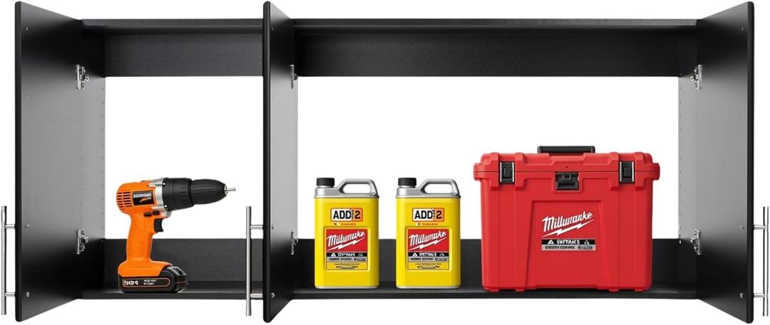 Prepac Elite 54" Wall Cabinet, Black Storage Cabinet, Bathroom Cabinet, Pantry Cabinet with 2 Adjustable Shelves 12" D x 54" W x 24" H