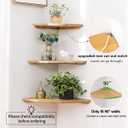 Corner Shelves, Floating Corner Shelf, Set of 2 16inch Solid Oak Wood Wall Shelves, Round End Wall Mount Display Shelf with Wire Hole for Bedroom Kitchen, Living Room (Oak, 16in 2P)