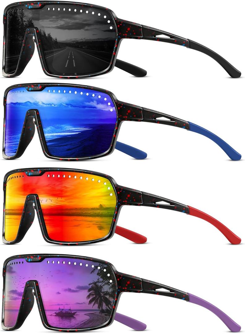4PCS Sport Polarized Sunglasses Men Fashion UV Protection Fishing Cycling Baseball Glasses Lightweight Big Frame Mountain Bike Goggles