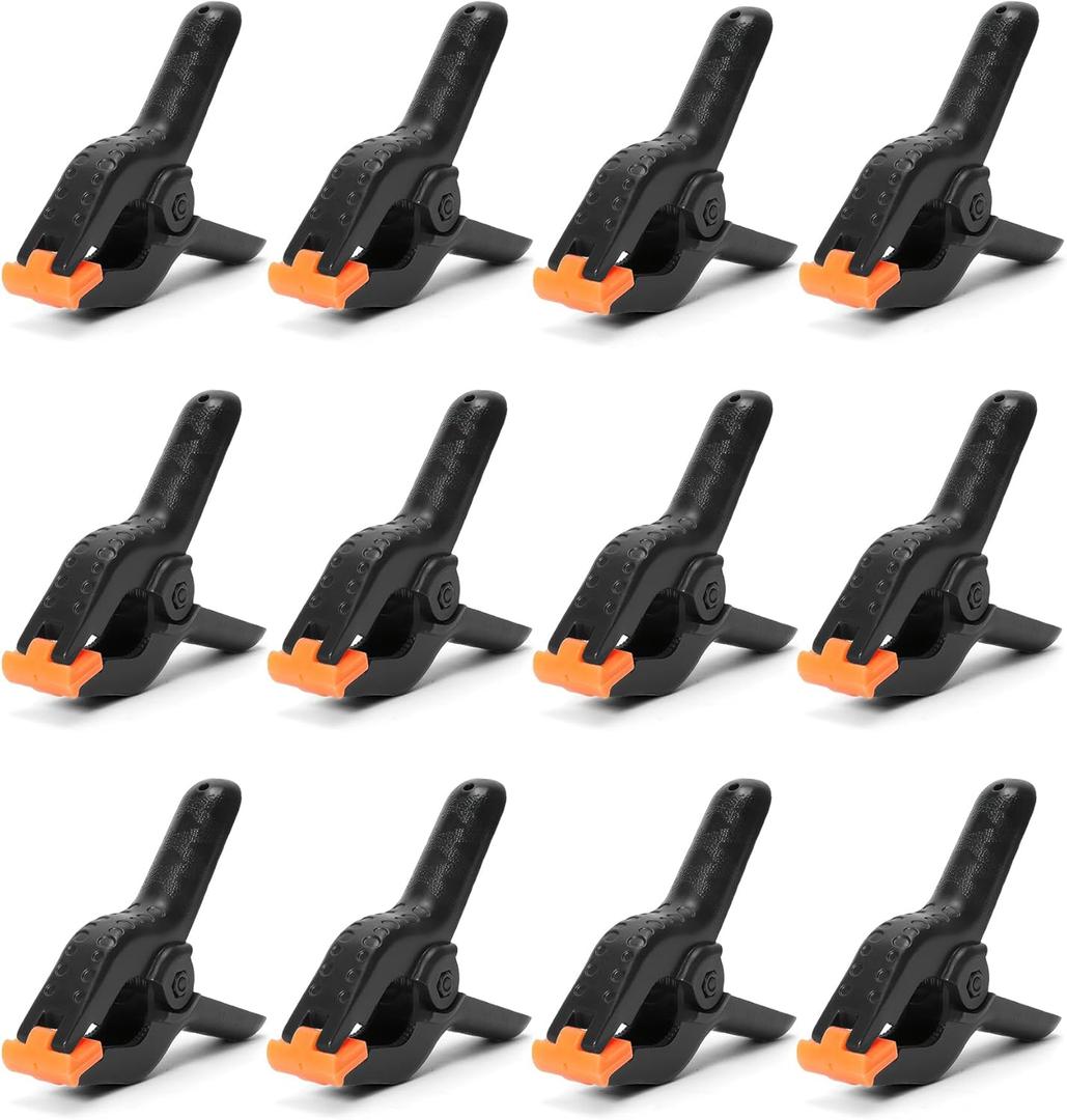 ECY Spring Clamps Heavy Duty 3.5 Inch 12 Pack - Plastic Rust Proof Clamps with Non-Slip Pads for Backdrop, Crafts, Woodworking, Photography | Multipurpose Holders for Tarps, Pool Covers & Gluing