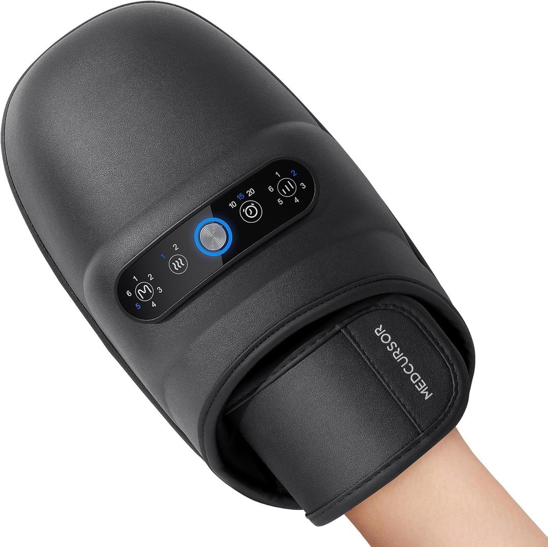 Medcursor Hand Massager - Hand Massager with Heat and Compression for Carpal Tunnel and Stiff Joints, Pain Relief from Wrist to Palm and Finger, Gifts for Women Men (Rechargeable) (Black)