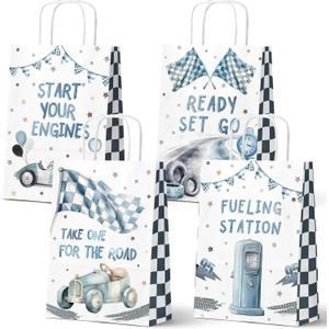 HaPiBiDesign Race Car Party Favor Bags, 24 Pack Race Car Goodie Bags with Handles, Race Car Gift Bags, Racing Treat Bags for Kids Birthday Party, Race Car Theme Party Supplies