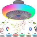 Ceiling Fans with Lights and Remote Bluetooth, RGB Dimmable LED Enclosed Ceiling Fans for Kids Room, with Bluetooth Speaker And 3 Colors Led Light, 3 Wind Speed & App-Timing Setting, White 17.7''