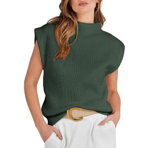 ANRABESS Women's Mock Neck Sleeveless Sweater Vest Casual Cap Sleeve Knit Pullover Tank Tops 2026 Fall Clothes M