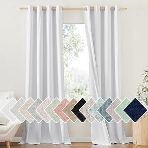 NICETOWN Full Blackout Natural Linen Cold Reducing Curtains 102" Length with Thermal Insulated Liners for Living Room, 2 Panels, 52 inches W, Farmhouse Style Keep Warm Large Window Draperies for Hall