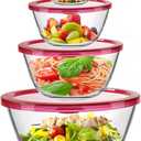 KOMUEE 4 Pack Glass Mixing Bowls Set with Lids (4.8QT, 2.9QT, 1.7QT, 0.8QT), Glass Nesting Bowls for Kitchen Baking, Cooking and Serving, Oven, Dishwasher, Freezer, and Microwave Safe