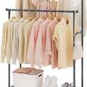 Calmootey Double Rods Clothes Garment Rack, Rolling Clothing Rack for Hanging Clothes, Coat Storage, Organizer for Bedroom, Livingroom, Apartments, Black