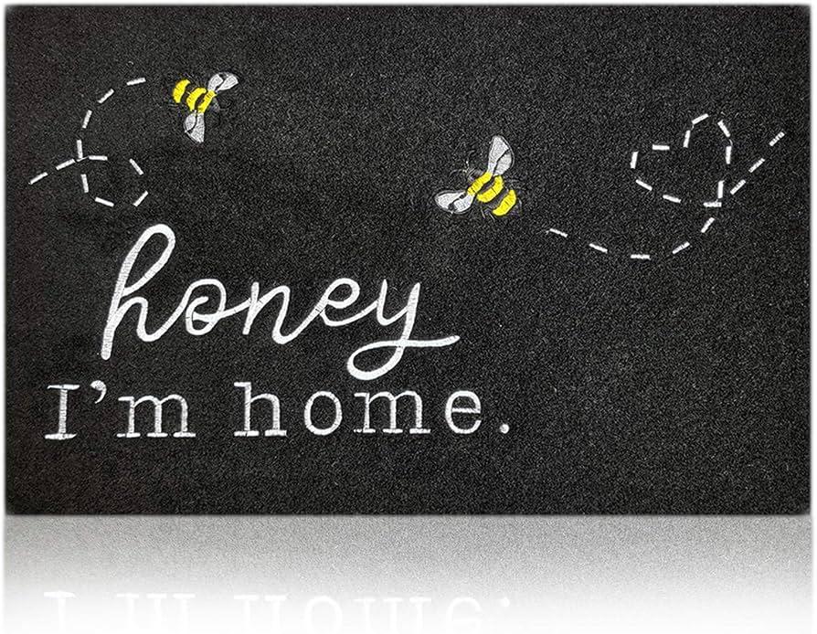 Welcome Mats for Front Door Kitchen Rugs Bee Honey I'm Home Cute Door Mat Indoor Porch Funny Outdoor Non Slip Durable Rubber Mats Black Floor Doormat for Outside Entry Farmhouse