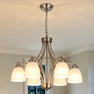 6-Light Brushed Nickel Opal White Glass Pendant Lighting for Dining Room