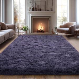 Extra Large 9x12 Feet Fuzzy Rug Fluffy Rug for Living Room, Big Plush Non-Skid Shag Carpet, Soft Shaggy Purple Gray Rugs for Bedroom Indoor Modern Home Decor