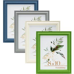 VIOLABBEY 8x10 Picture Frame Set of 4, 8 x 10 Picture/Photo Frame for Wall Mounted or Tabletop Display, Real Glass, Family Friends Gift (Green+White+Grey+Blue)