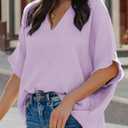 Dokotoo Casual Womens Short Sleeve V Neck Shirts Oversized Solid Blouses Tops (Purple, S)